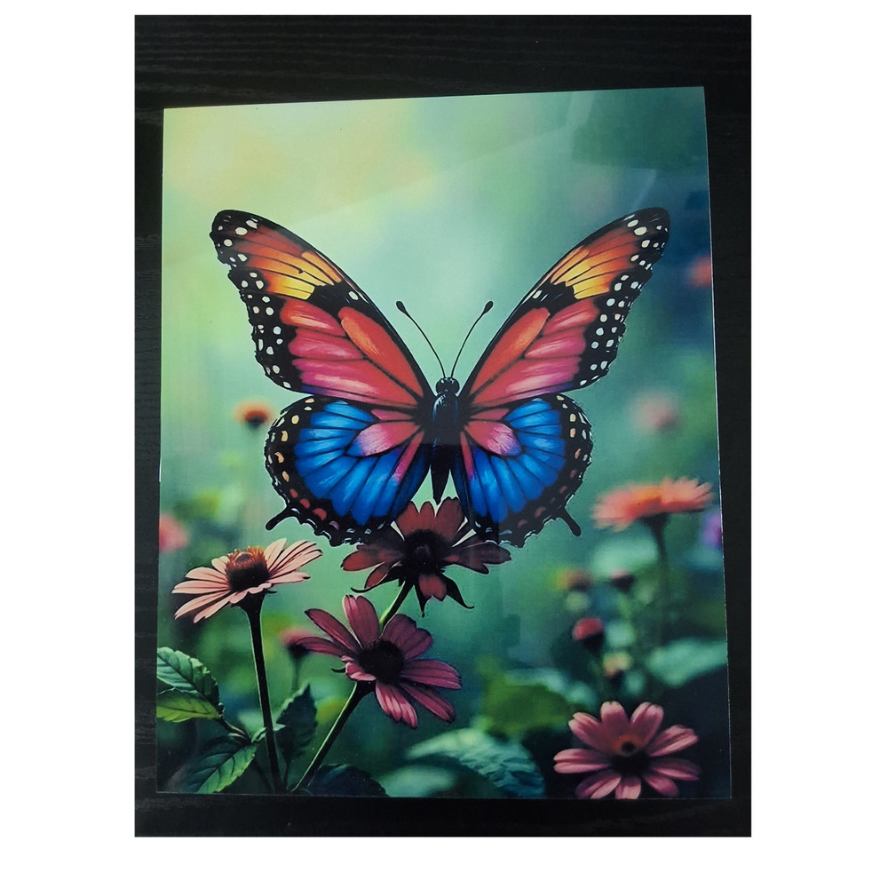 Butterfly Floral & Nature Art Theme Multicolor Metal Sign with Flowers Design