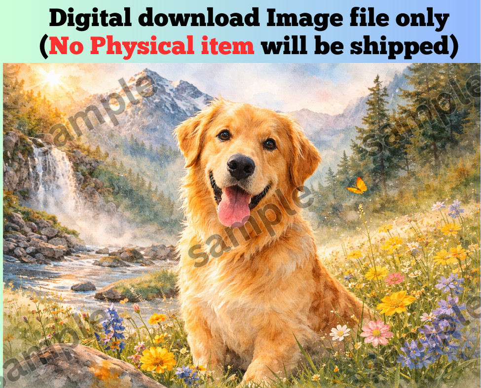 Cute dog watercolor AI created digital art wallpaper image picture background fo