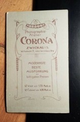 standing girl – young woman – backdrop / CDV studio Corona Zwickau