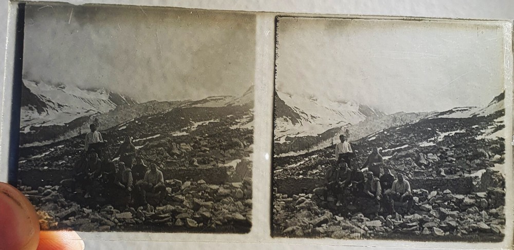 Photo Glass Plaque Early 1900s Mountaineering – 12.5 X 6Cm