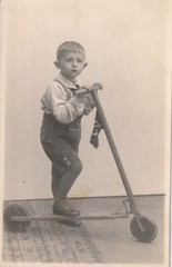 Photo postcard little boy with scooter snapshot