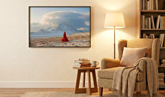 Red Dress Woman Snowy Mountain Landscape Scenic View Digital Image Download PNG
