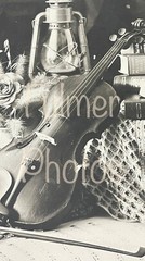 Vintage 11×14 unframed MUSIC & FLORAL Theme VIOLIN FLOWERS & BOOKS Photo Art B&W