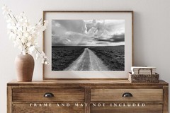 Country Photography Print – Black and White Photo of Road in Flint Hills Kansas