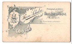 Photograph Herm. Schulze, Bischofswerda, Hohe Str. 4, photographers monogram and