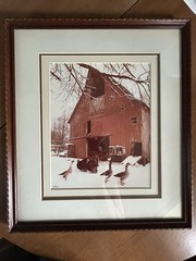Signed Lee Mann The Barn Yard Framed Photo Print Skagit Valley WA Red Barn Geese
