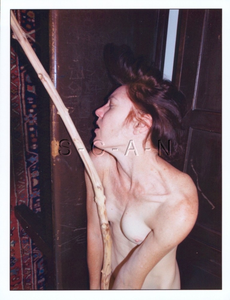 Vintage Art Color Photo- Long Legs- Skinny Woman- Large Stick- Church- Nude