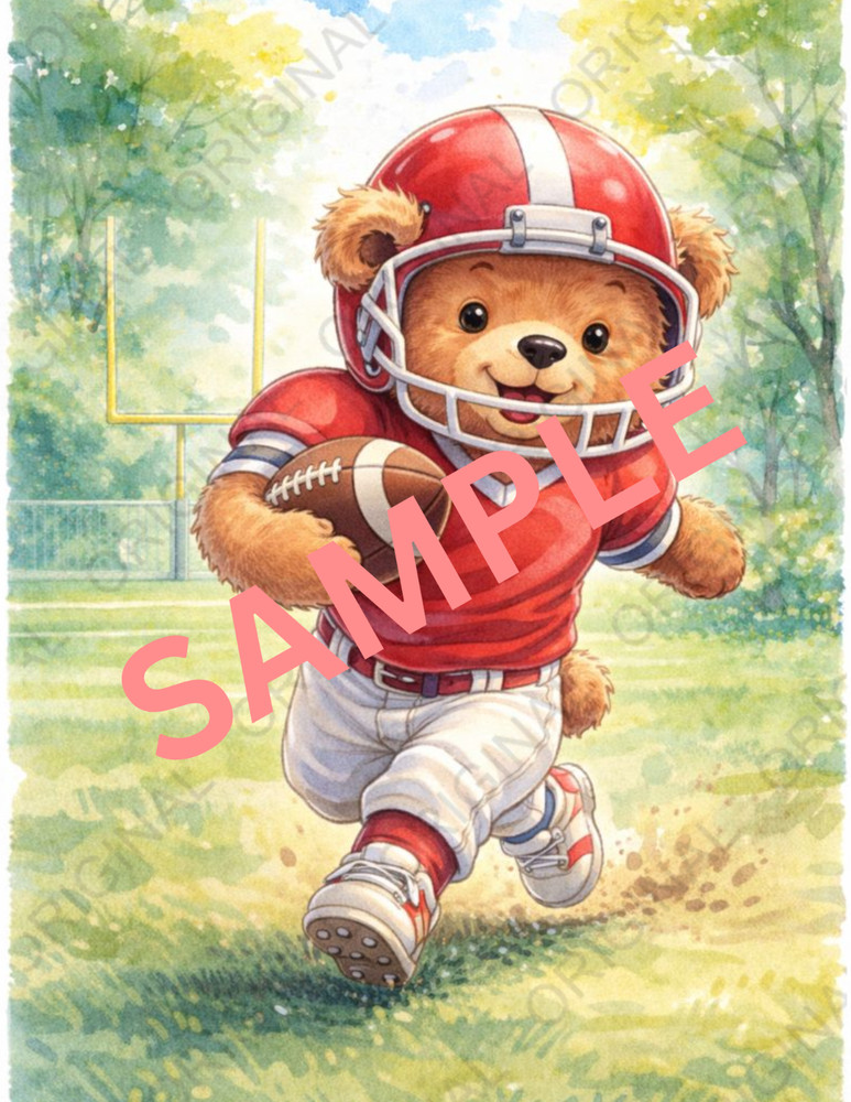 Digital Watercolor Photo of Bear Playing Football
