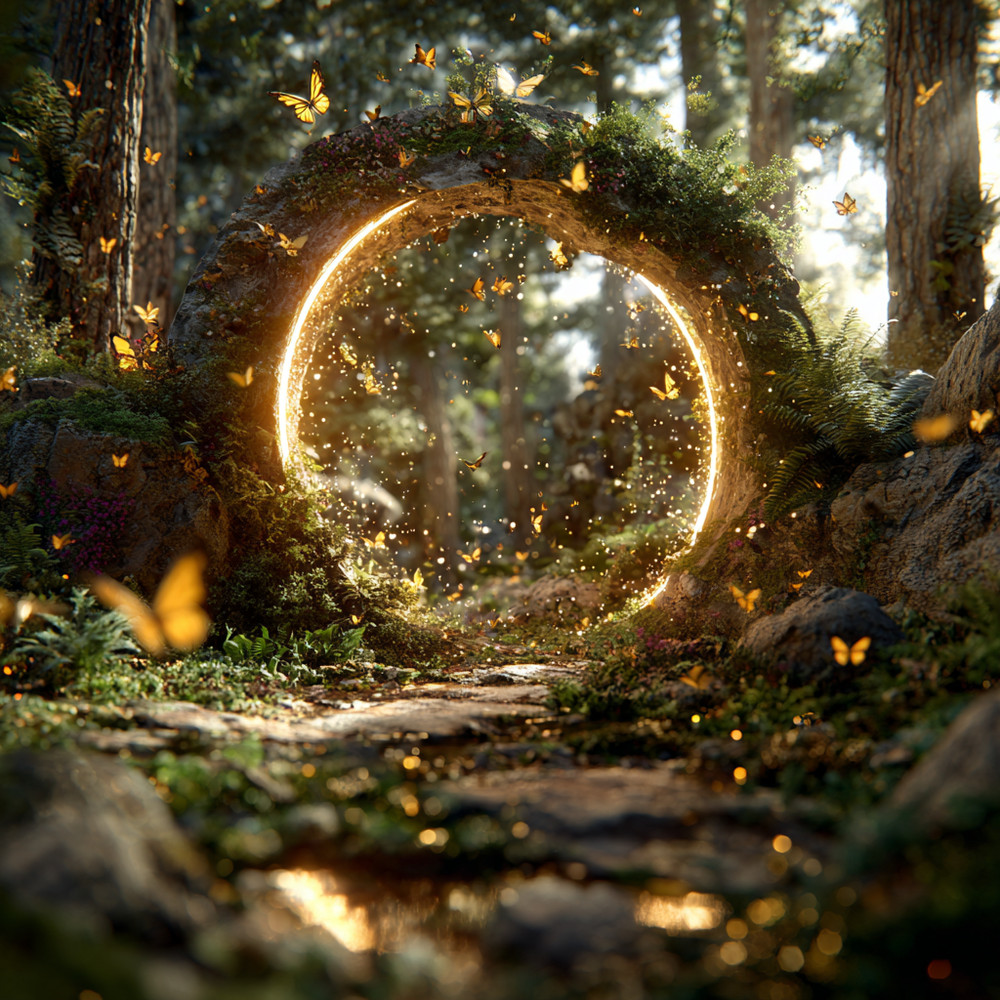 Enchanted Forest Portal – Magical Gateway Digital Wallpaper, Fantasy Nature Art