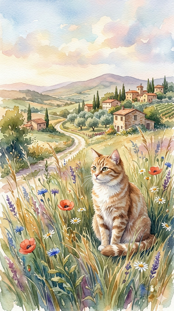 Digital Image Picture Watercolor Cat Wallpaper Background Desktop AI Art