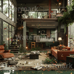 Digital Image Picture Photo Wallpaper Printable Art AI Chaotic Living Room Scene