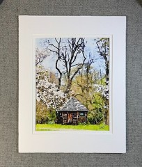 Log Hut Digital Watercolor Original Art Photograph 8 X 10 Mat 11 X 14 Signed