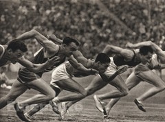 1936 Vintage PAUL WOLFF Germany OLYMPIC Men Track 100m Race Run Photo Art 11×14