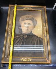 Antique Victorian Woman in Black Sepia Portrait Painted Gold Wood Frame 19 x 13
