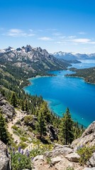 Mountain Lake Tahoe Landscape Nature Digital AI Art Image Photo