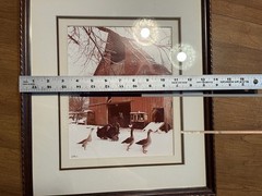 Signed Lee Mann The Barn Yard Framed Photo Print Skagit Valley WA Red Barn Geese