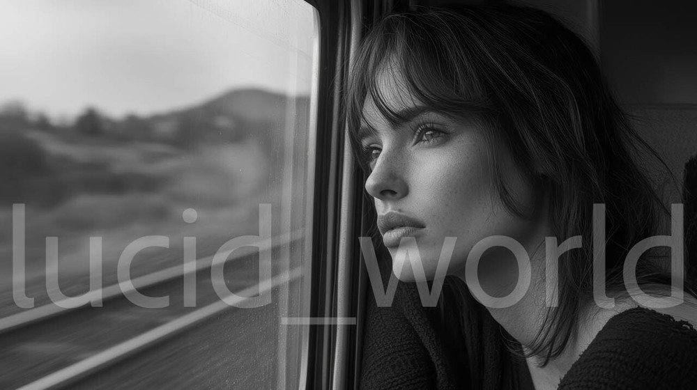 Digital Image Wallpaper Background Desktop AI Art Woman Gazing Out Train Window